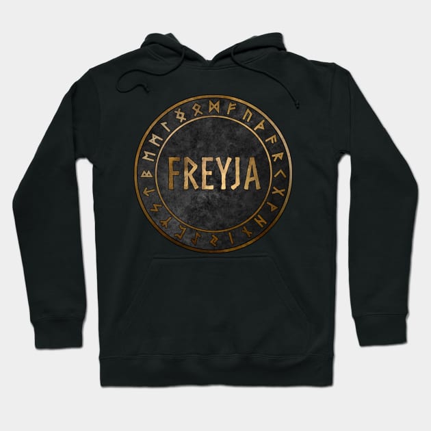 Freyja Norse Goddess with Viking Runes Hoodie by AgemaApparel